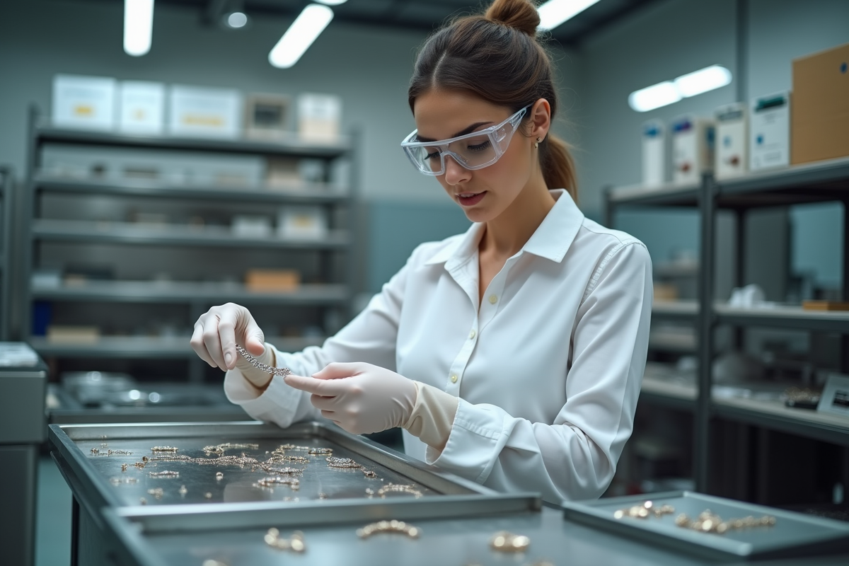 Jeune femme plaquant un bracelet en rhodium dans l