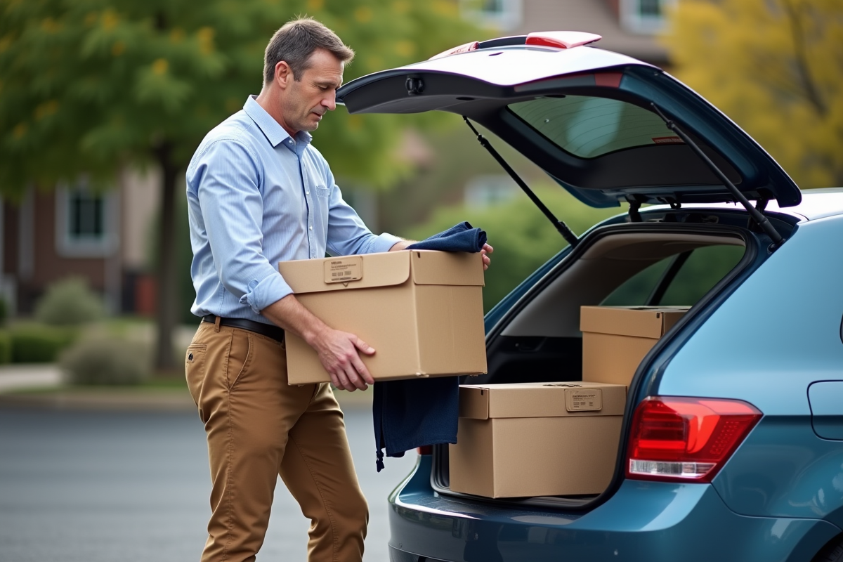 Homme en tenue décontractée préparant un colis pour vente en ligne